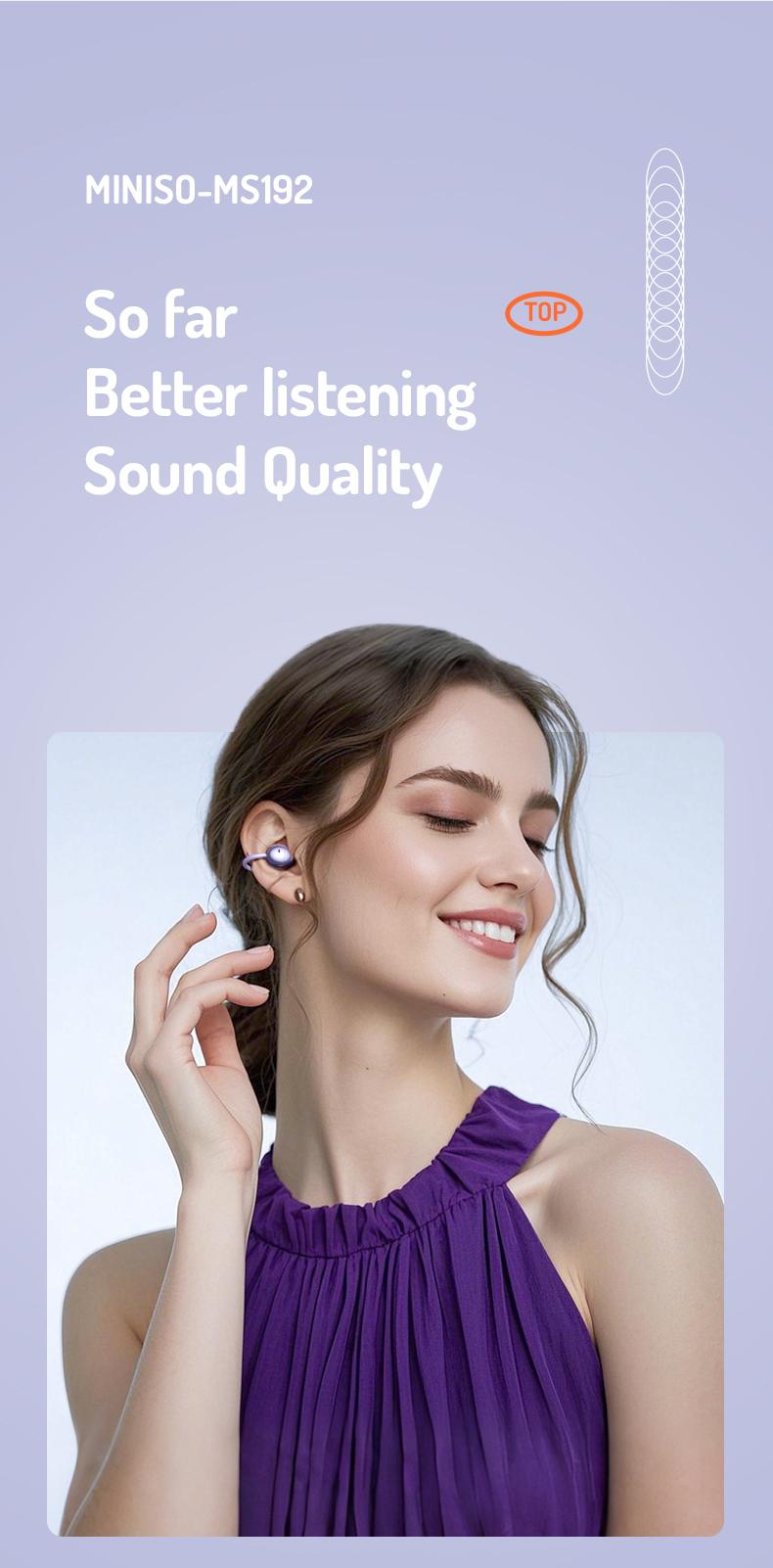 MINISO MS192 AI translation earbuds with APP Support 134 Languages Clip-on Earbuds,Open Ear Earbuds Wireless Bluetooth 5.4, Lightweight Open Ear Headphones with C-Shaped Bridge,Slim Hook,50H Battery,Waterproof, for Glasses Wearers and Workouts