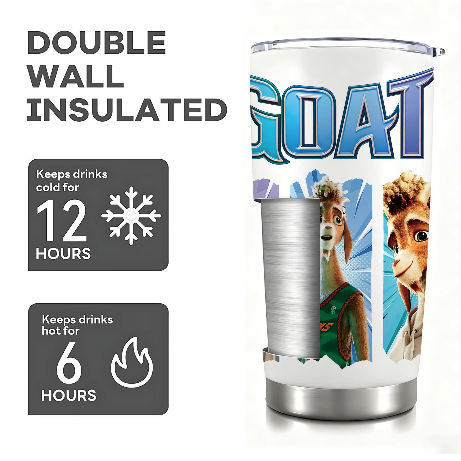 Auracup 1 Pc Insulated Mug, Tumbler with Movie Style Goat Basketball Pattern, 20oz Double Wall Vacuum Stainless Steel Design, Keeps Drinks Hot for 12 Hours and Cold for 24 Hours, Leak Proof Lid, Cinematic Sport Theme with Celebration Party Vibe, Durable