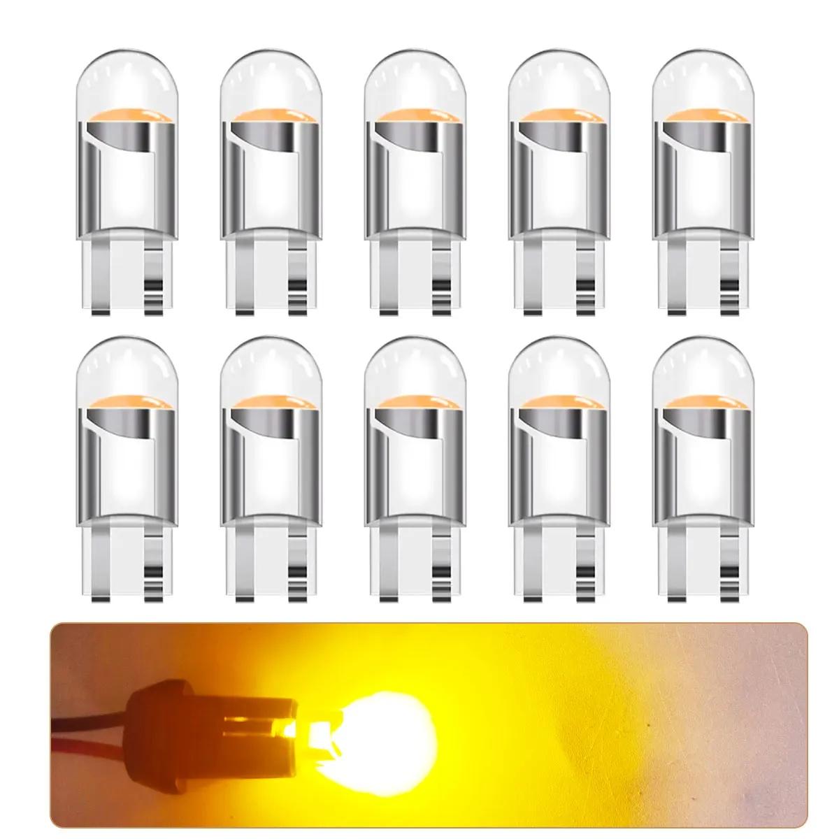 10pcs LED Light T10 COB W5w Y5w 168 194 for Car Interiors, Dome Lights, Parking Lights, Number Plate Lights, 12V Blue Lamps
