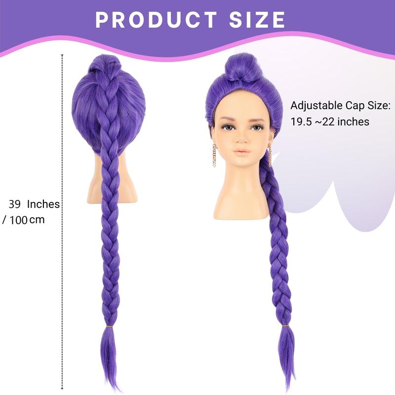 Anime K-pop Costume Kids 39" Wig Rumi Wig Demon Cosplay Wig Hunter Purple Braid Wigs Rumi Costume Zoey Wig Mira Wig for Kids Women Pop Singer Hair Halloween Cosplay Props