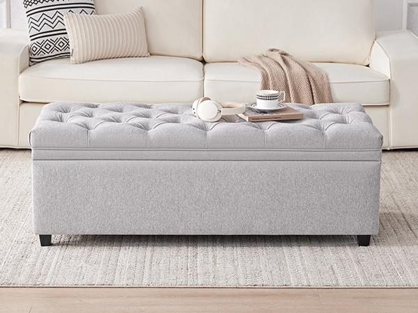 50" Storage Ottoman Bench, Tufted Ottoman with Storage Bench for Living Room, Large End of Bed Bench Ottomans, Modern Entryway Benches, Window & Bedroom Benches for Foot of Bed