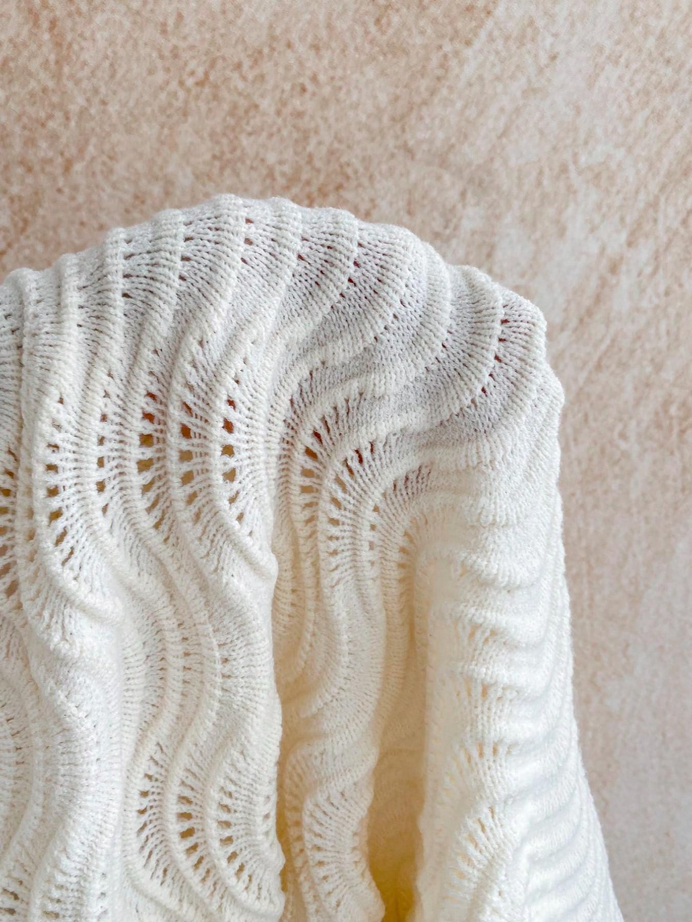 Women Boho White Crochet Knit Romper Summer Hollow Out Long Flare Sleeve Backless Tie Up One Piece Jumpsuit Beach Vacation Bohemian Bodysuit Casual See Through Knitted Playsuit