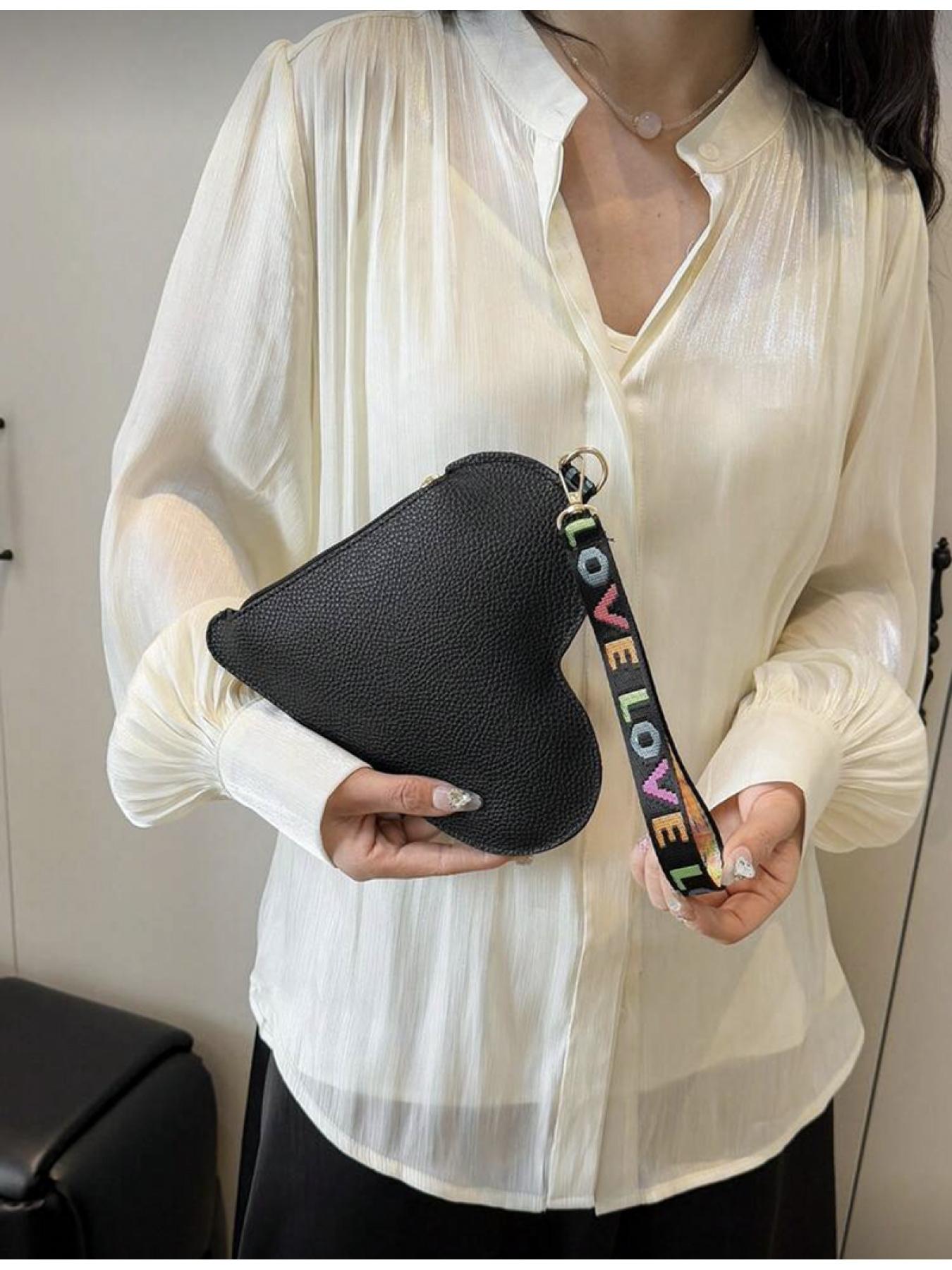 Women's Fashion Personalized Heart Shaped Solid Color PU Leather Mini Handbag Elegant Coin Wallet Retro Daily Work Commuter Wallet Handbag Chic Handbag Vintage Chic Purse