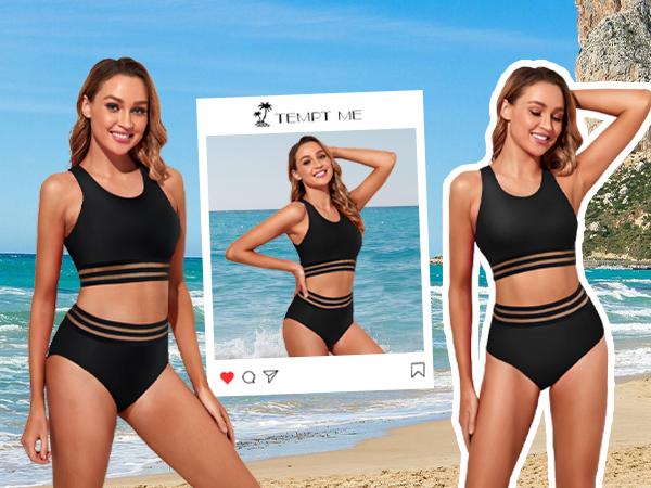 Tempt Me Women Two Piece High Waisted Bikini Set Sporty Swimsuits Bathing Suit with Bottom for Teen Girls