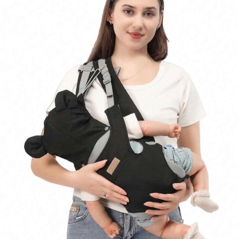 1Pc Black Multi-Functional Baby Carrier with Horizontal Holding Position, Dual-Position Front/Back Carrying for Hands-Free Use. Adjustable Forward-Facing Sling Suitable for Infants, Ideal for Travel. Adjustable Ergonomic Carrier