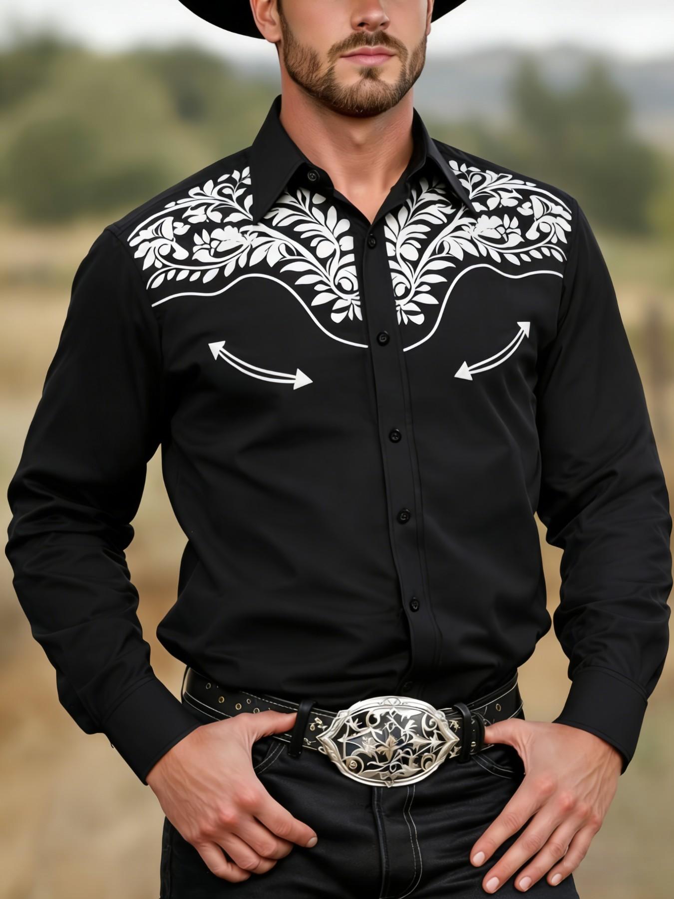 Men's Western Cowboy Shirt Csc21, Print Design, Fitted Long Sleeve Collared Shirt, Modern Style, Casual and Formal Wear