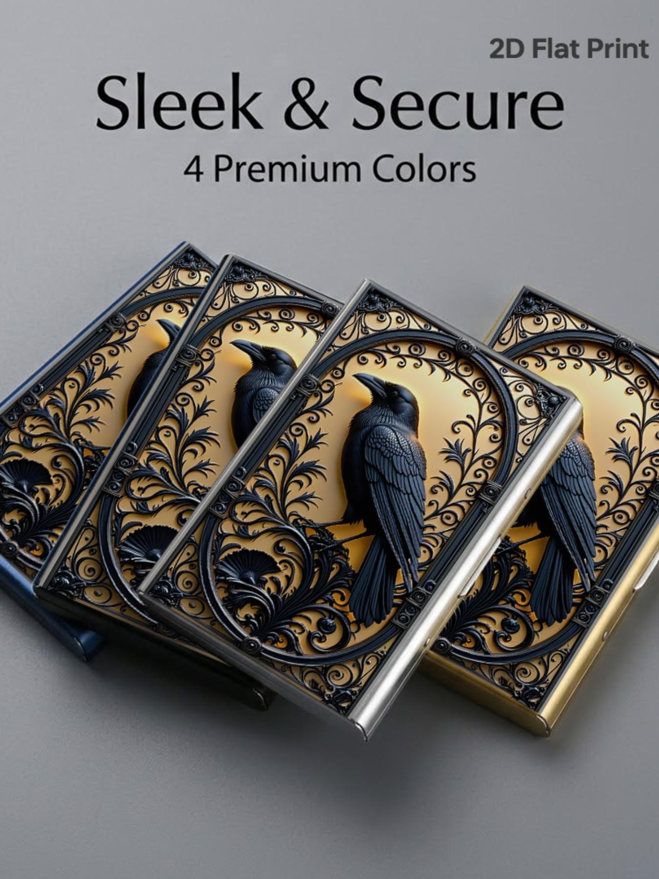 Crow Pattern Rfid Metal Card Holder, Multi-Layer Design, Ultra-Thin Magnetic Closure, Perfect Gift for Men & Women