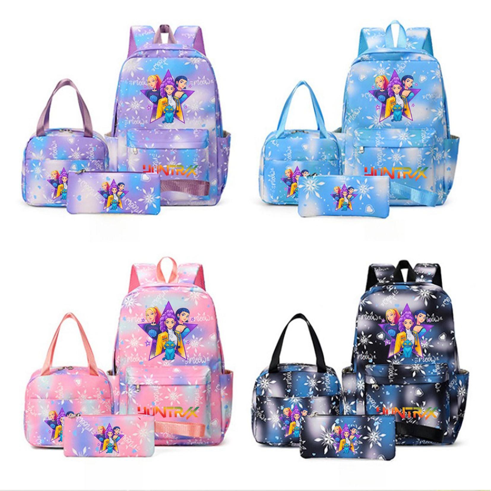 Snowflake Pattern Backpack Set, Kpop Print, Six-Seven Gesture, Laptop Sleeve, Lunch Bag, Pen Case, Large Capacity, Adjustable Straps