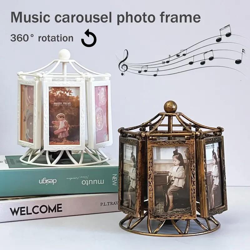 🎵 Photos Not Included | 1 Pc Rotating Musical Photo Frame | 360 Degree Spinning Multi Picture Display Stand