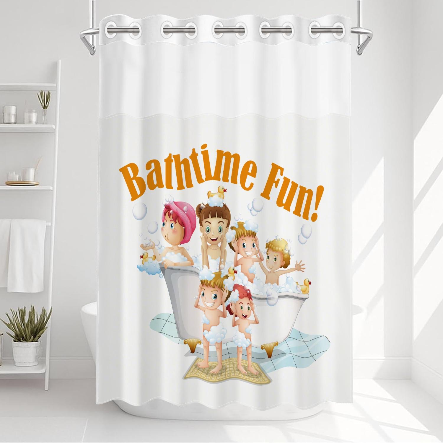 1PC double-layer large ring shower curtain, children play with bubbles in the bathtub, shower curtain, high-end quick drying hanging curtain, bathroom, curtain, waterproof, anti mold curtain