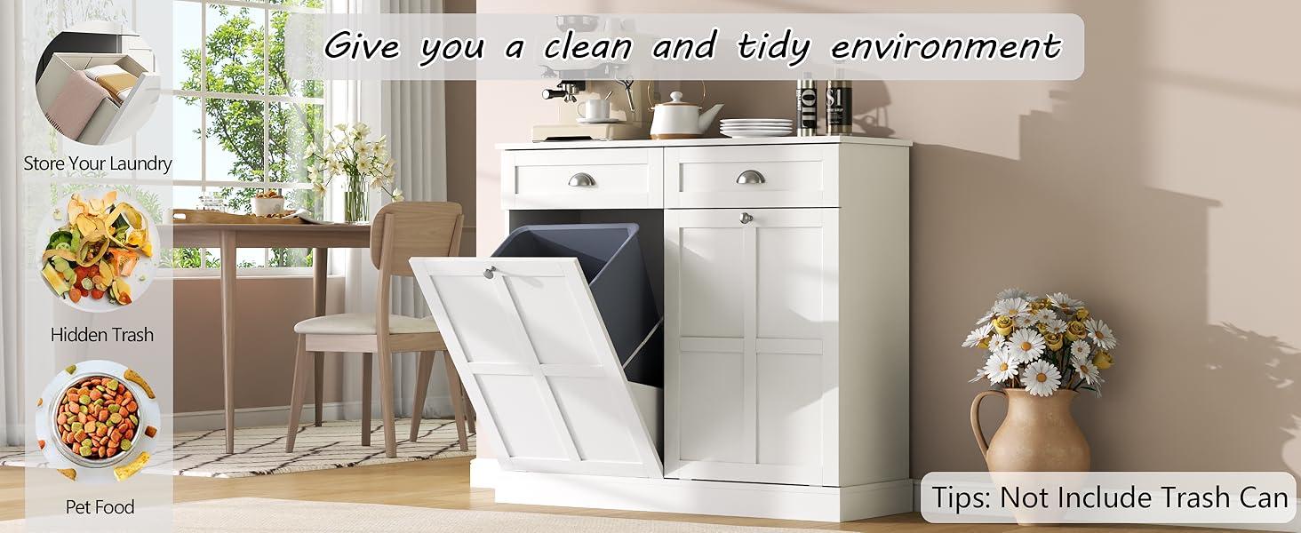 Double Tilt Out Laundry Hamper Cabinet, Hidden Laundry Cabinet with 2 Drawers & 2 Laundry Storage Baskets, 30 Gallon Trash Can Cabinet, Storage Cabinet for Bathroom, Laundry Room,Kitchen, White Double Tilt Out Laundry Hamper Cabinet, Hidden Laundry Cabinet with 2 Drawers & 2 Laundry Storage Baskets, 30 Gallon Trash Can Cabinet, Storage Cabinet for Bathroom, Laundry Room,Kitchen, White