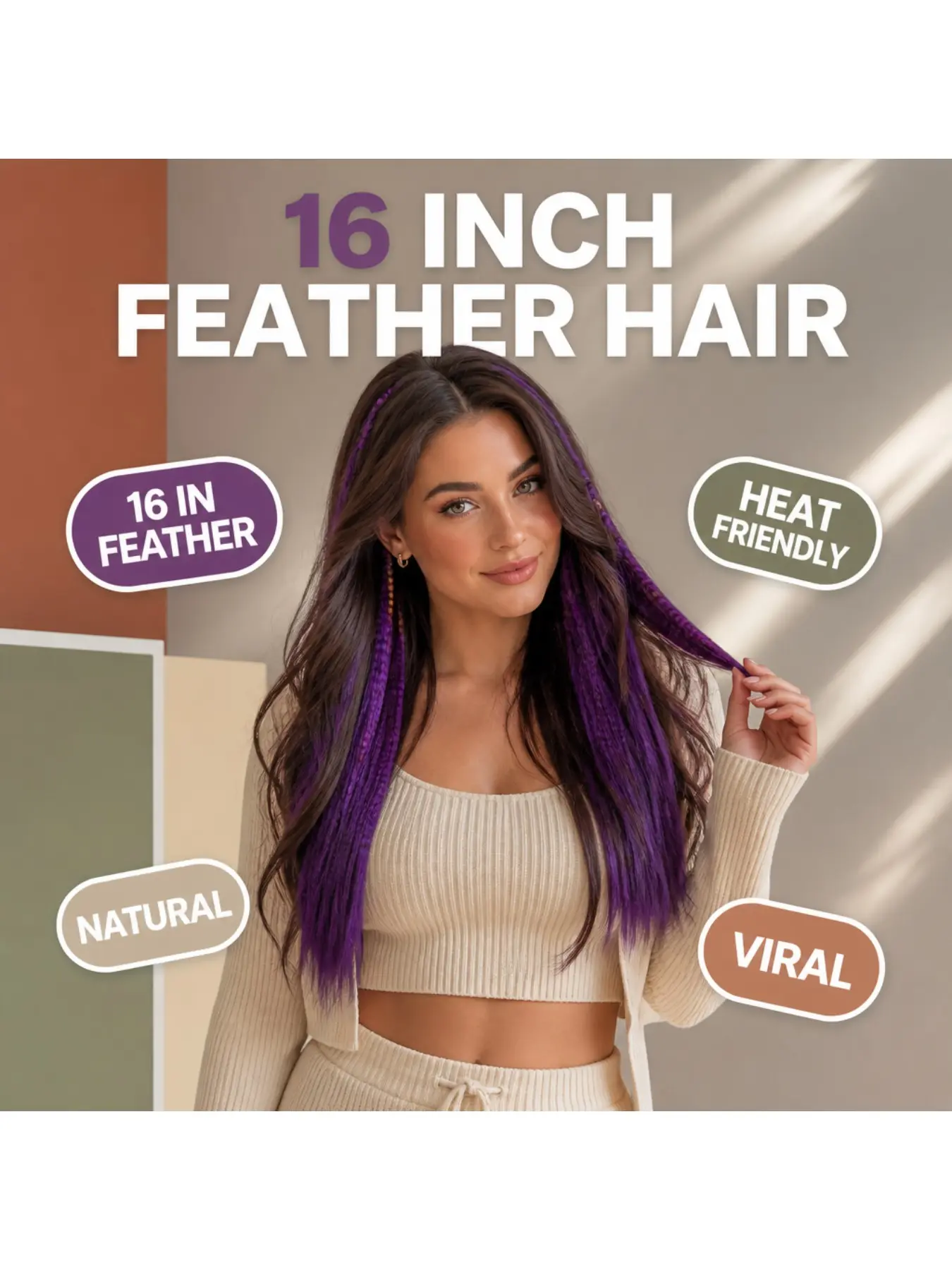 16IN High‑Temperature Synthetic Feather Hair Extensions Light Soft Smooth Braid Material Secure All‑Day Hold Easy Home DIY Styling for Women Girls Party Festival Daily Braided Hairstyles