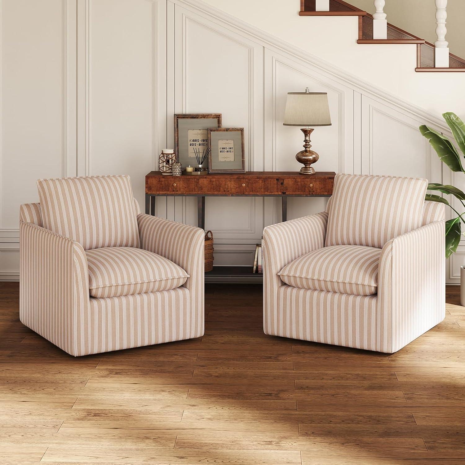 [SpringStatements] Upholstered  Swivel Accent Reading Chairt with Backrest Cushion – Armless Modern Lounge Chair with Soft Seat and Wooden Legs for Bedroom, Living Room, Small Spaces, Easy to Assemble