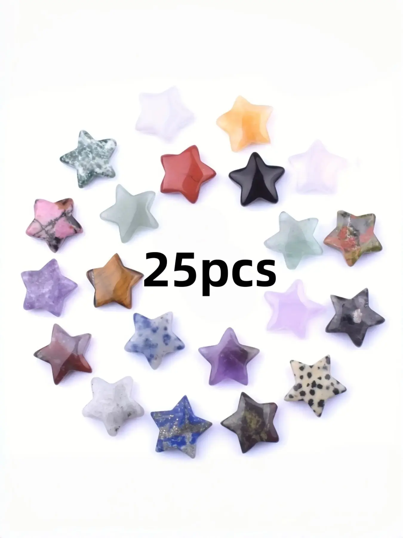 25 Pcs Natural Gemstone Mini Star Ornaments, Polished Mixed Color Crystal Stars, Flat Base Energy Stones, Handcrafted Crystal Collection Gift