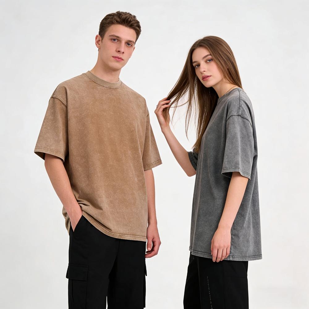 Heavyweight 100% Cotton Crew Neck T-Shirts 1/3 Pack, Unisex Short Sleeve Vintage Acid Washed Basic Tees, Casual Streetwear Summer Tops