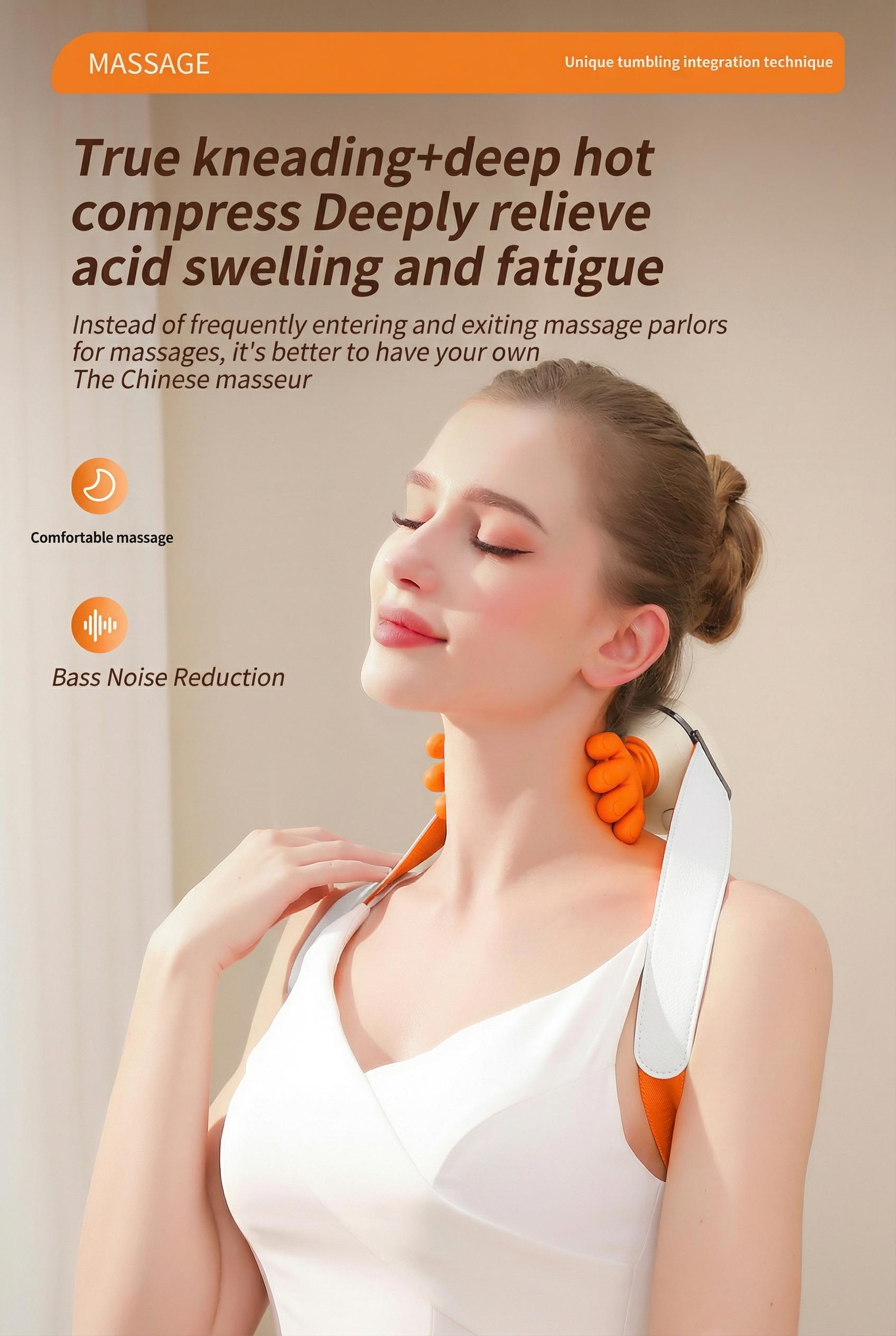 2026 upgraded shoulder and neck massager with heating function — wireless 3D kneading and deep tissue therapy technology, includes a remote control for easy operation, lightweight and portable, ideal as a gift.