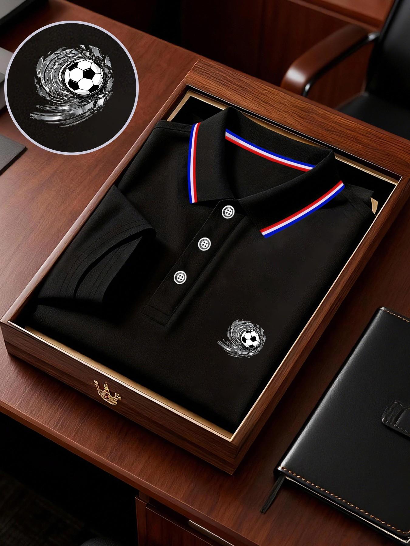 Men's Geometric Print Polo Shirt, Loose-Fitting Short Sleeve, Breathable Elastic Fabric, Casual Business Tee, Spring Summer New Arrival