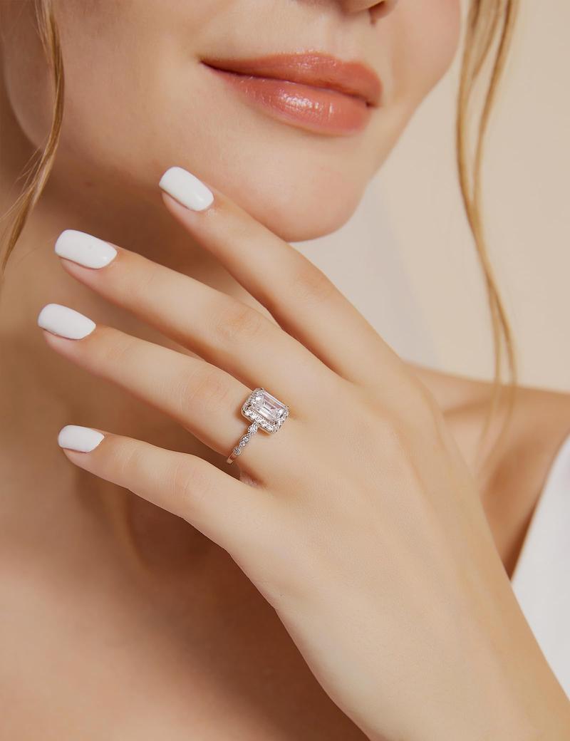 EAMTI 2CT 925 Sterling Silver Bridal Ring Sets Emerald Cut CZ Promise Rings Marquise Wedding Bands for Women