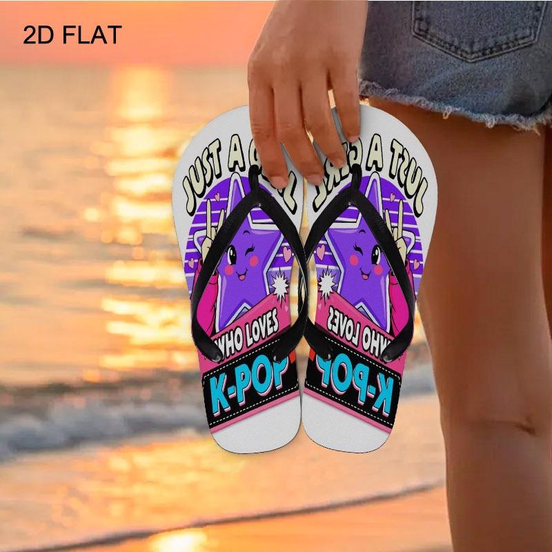 2026 Summer New Women'S K - POP Star Graphic Flip Flops, Open Toe, Flat Heel, Multiple Colors|Sizes Available, Lightweight & Comfortable, Perfect for Mother'S Day, Easter, Holiday Gifting, All - Season Wear, Dry - Clean Recommended, Women Shoes