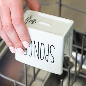 Porcelain Sponge Holder for Kitchen Sink, Compact Ceramic Black and White Dish Sponge Caddy for Kitchen Counter Storage Organization and Cute Kitchen Decor