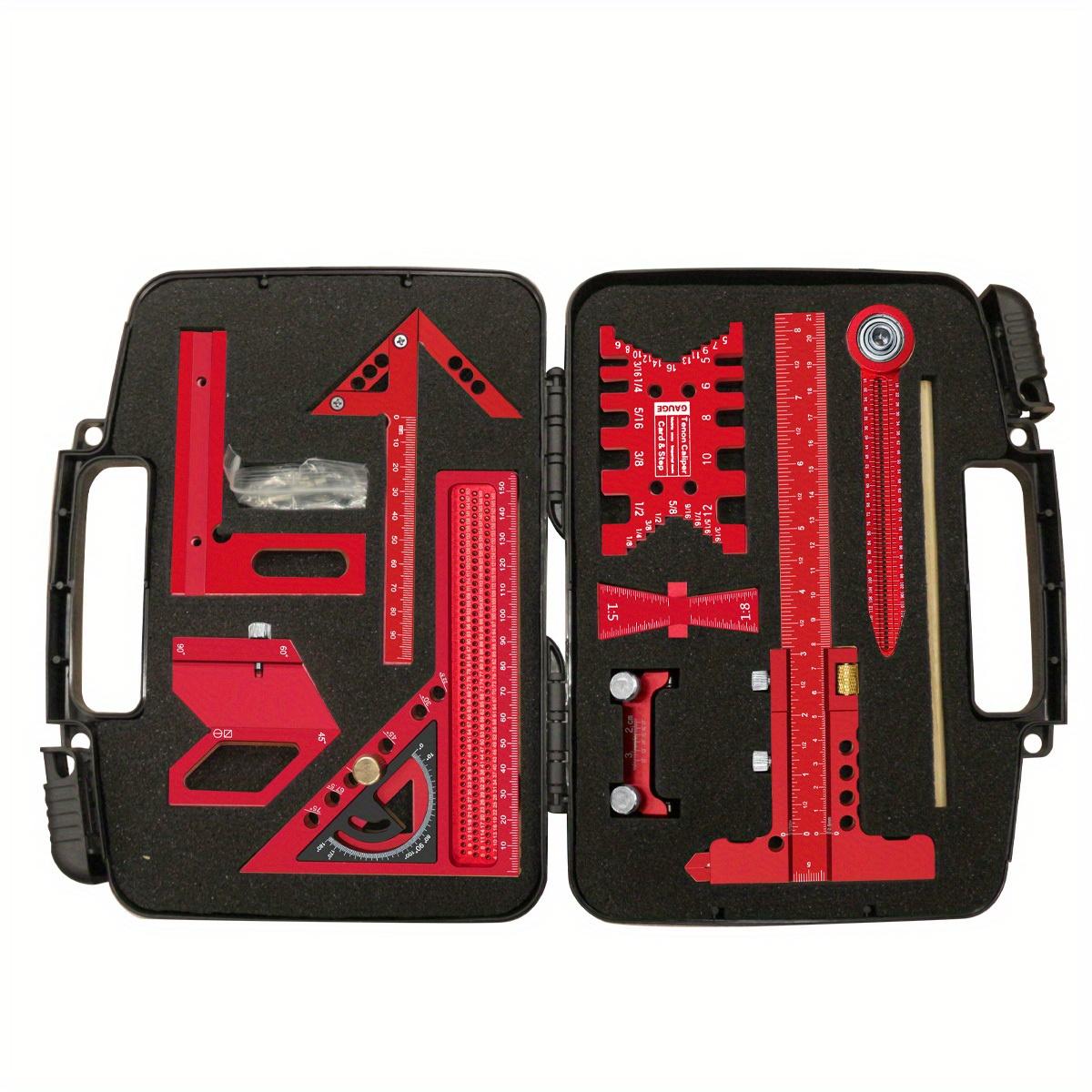 6/7/8Pcs Woodworking Square Kit with Box, Precision Carpenter Quick Splicing Planning and Layout Tools, Aluminum Scribeing Ruler, Center Finder, Circular Drawing Compass, Honing Guide, Height Gauge, Measuring Ruler