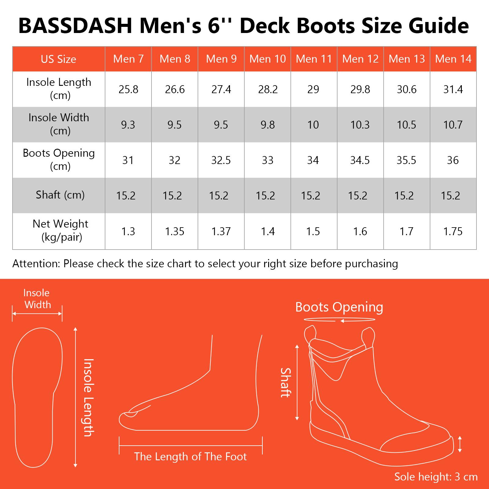 BASSDASH Men’s 6" Waterproof Deck Boots with Breathable Lining Anti-slip Neoprene Rubber Ankle Rain Boots for Fishing Boating