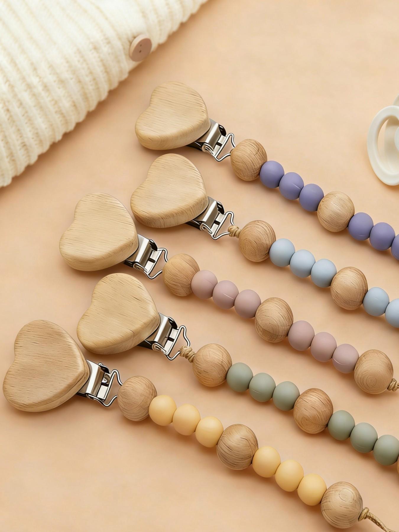 Cute Pacifier Clip & Chain Set, Perfect Gift for Friends, Comfortable Wooden Chain, Holiday Birthday New Year Gifts, Unique Present Idea