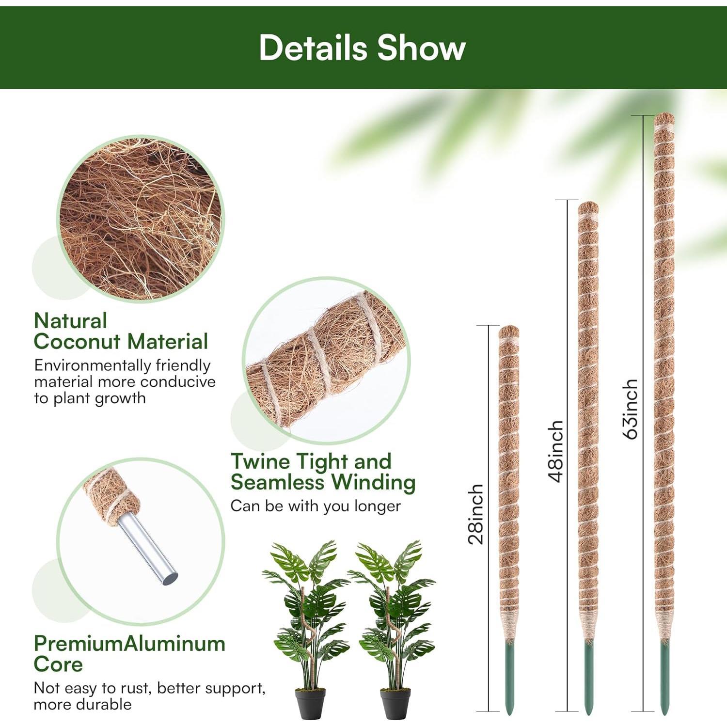 2 Pack 28'' Bendable Moss Pole Monstera  Support for Indoor Climbing , Tall  Stick Support Stake for Potted , Pothos, Philodendron