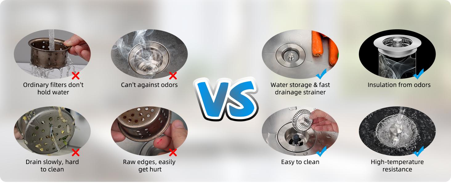 Hibbent All Metal Stainless Steel 3 in 1 Kitchen Sink Drain Strainer and Stopper Combo, Upgraded Sink Stopper, Anti-Clogging Stainless Steel Basket Strainer with Handle for US Standard 3-1/2" Drain