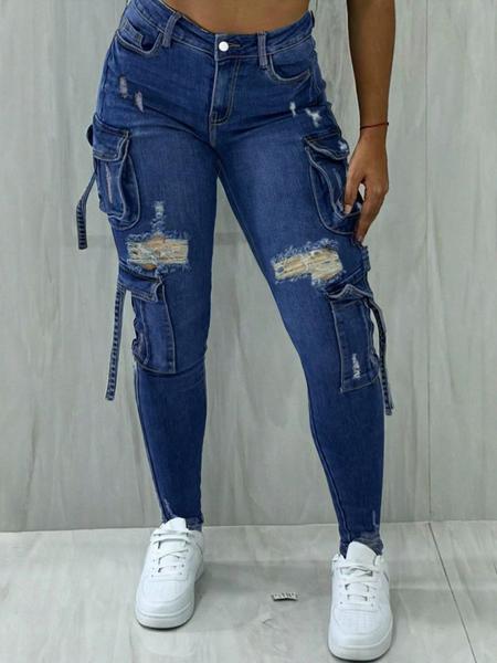 Y2K women's street style multi-pocket cropped work Stretchy Jeans with flap pockets for autumn and winter, perfect for Christmas fashion