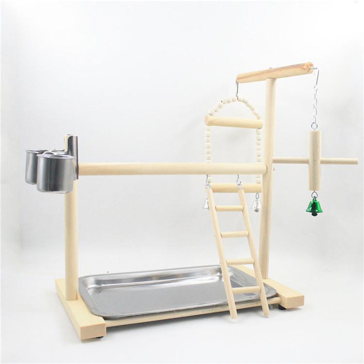 Solid Wood Parrot Stand Perch with Bird Ladder Stand Stainless Steel Feeder and Playground