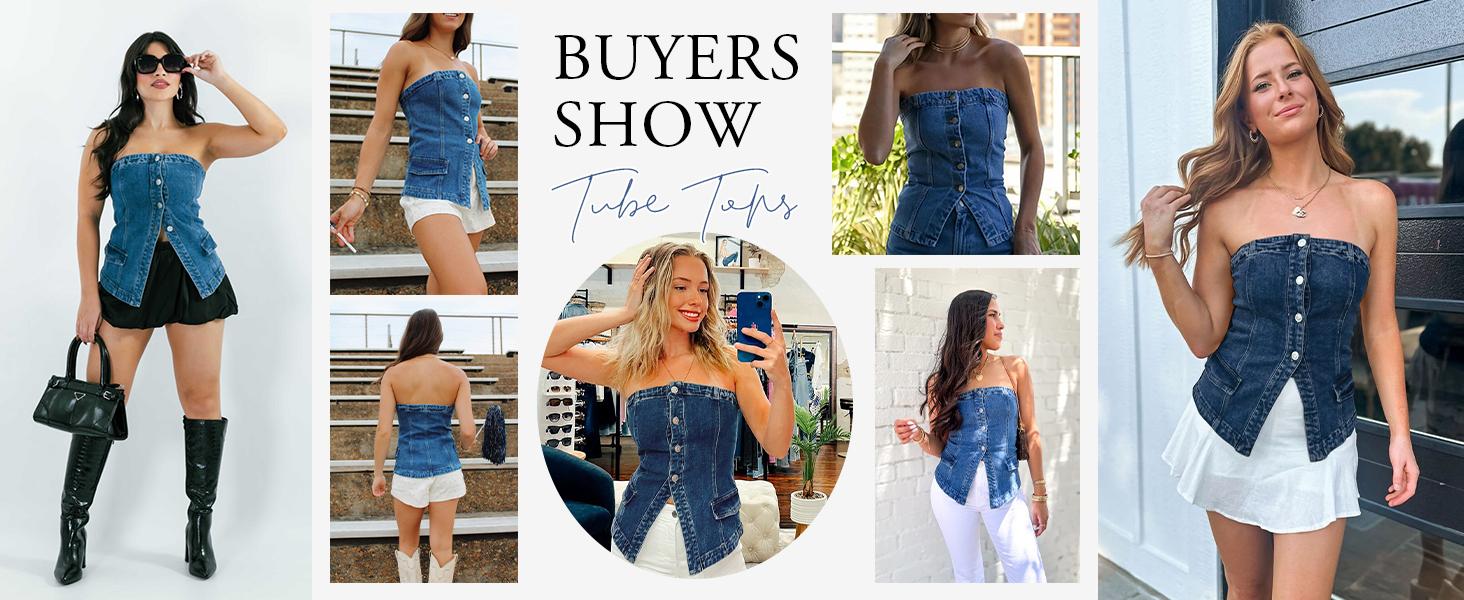 Cicy Bell Women's Strapless Denim Vest Summer Button Down Jean Tube Tops Y2k Going Out Fitted Bandeau Shirts Waistcoat Blue Minimalist Basic Matching Casual Cicy Bell Women's Strapless Denim Vest Summer Button Down Jean Tube Tops Y2k Going Out Fitted Bandeau Shirts Waistcoat Blue Minimalist Basic Matching Casual