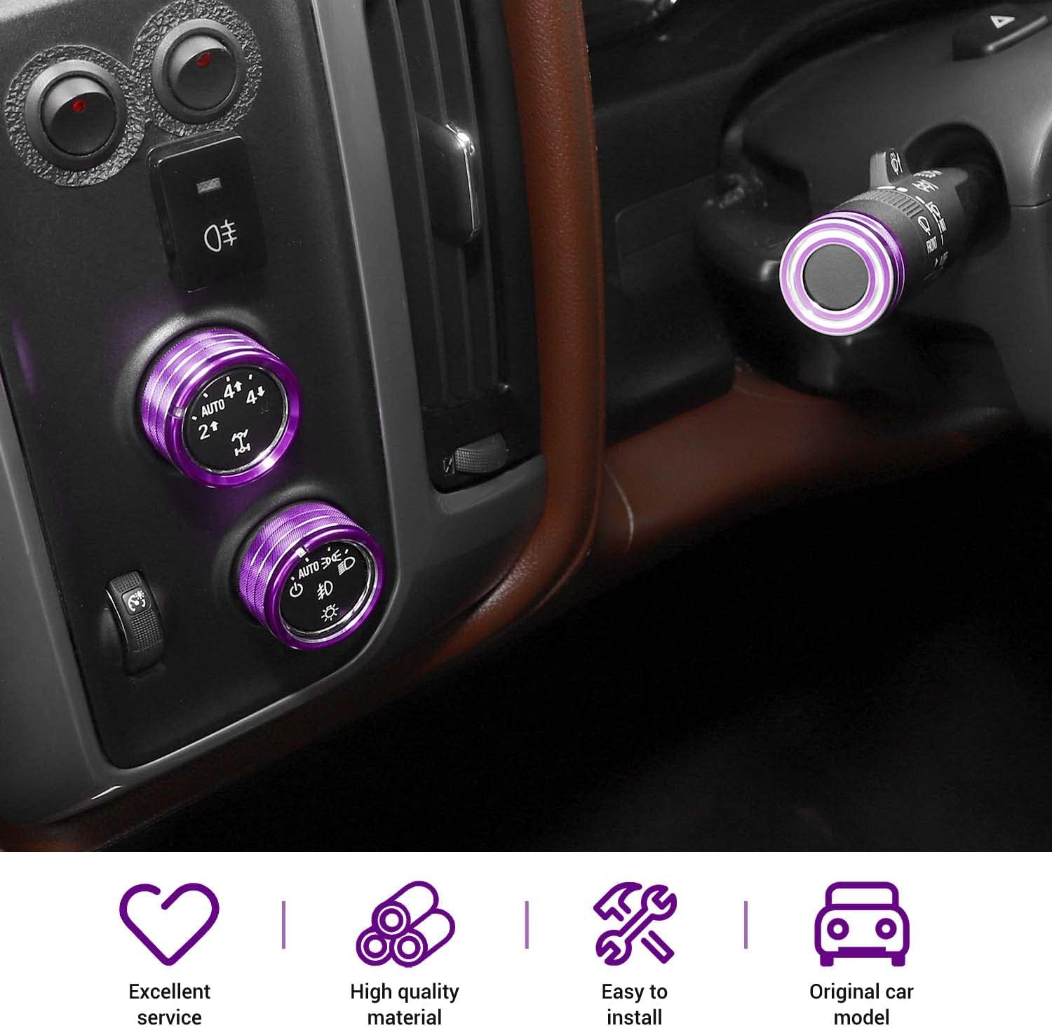 Purple Center Console Knob Cover Trim Ring, 8pcs Protective Car Accessory for Chevy Silverado/Suburban & GMC Sierra 2014-2018, Automotive Interior Decorative Truck Accessory, Automotive Interior Accessories