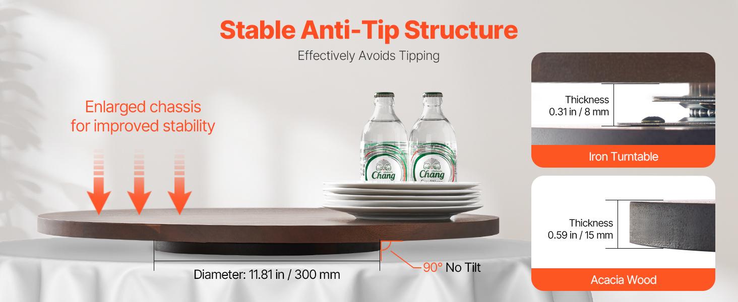 VEVOR 24 in Wood Lazy Susan Turntable, 360 Rotation Round Clear Tabletop Rotating Tray, Acacia Wood Dining Table Centerpiece, Smooth and Silent Spin, for Family Gatherings, Banquets and Weddings