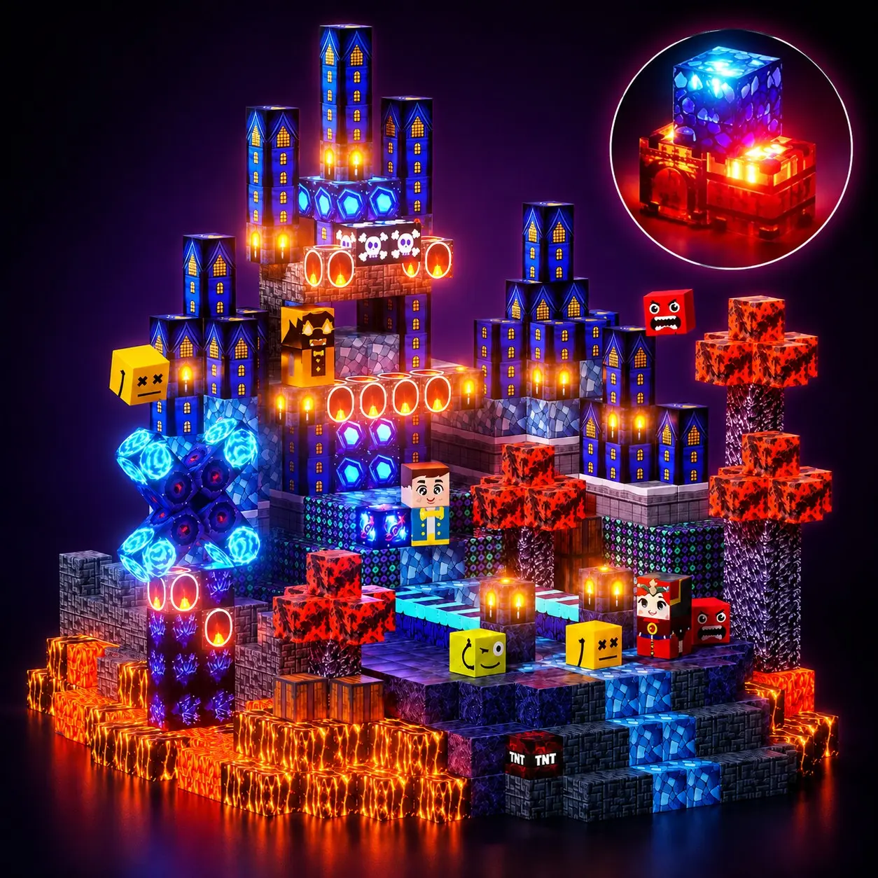 100/150/200pcs Glow-In-The-Dark Magnetic Blocks, Dark Castle Volcano Building Set, Strong Magnet DIY Puzzle, Stem Educational Toy for Kids