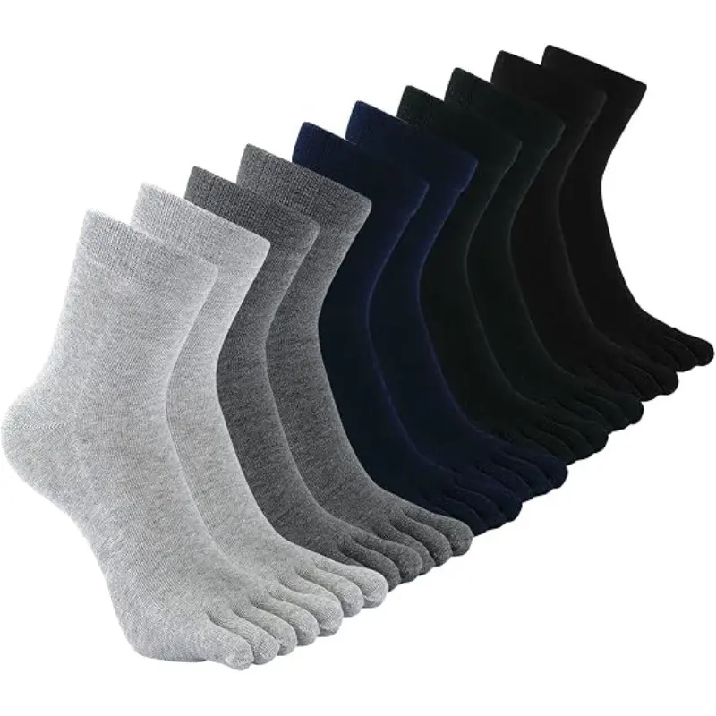 Unisex 5-Toe Mid-Calf Sports Socks - 5 Pairs Solid Plain Maillard Tone All-Season Fall Daily Separate Toe Socks for Unisex Wear