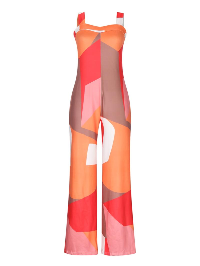 Women's Geometric Print Tank Jumpsuit, Casual Sleeveless Jumpsuit for Summer, Women's Jumpsuit for Beach Holiday, Elegant Party Jumpsuit