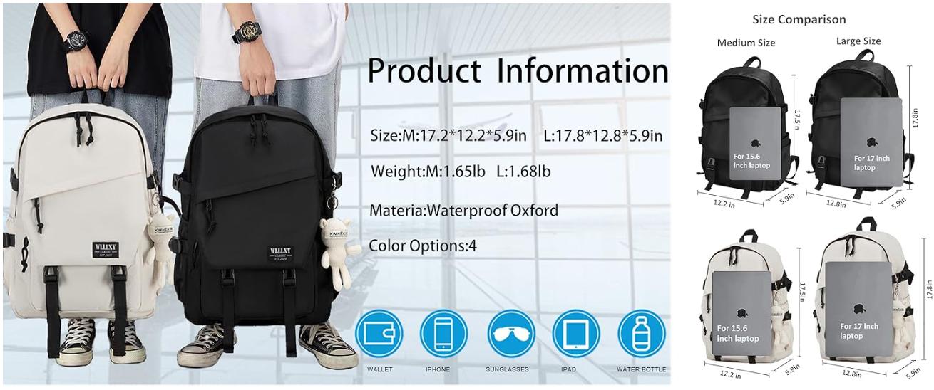 Laptop Backpack for Men Women 3 PCS Set Bookbag Large School Backpacks with Lunch Bag Pencil Case Anti Theft Travel Backpack