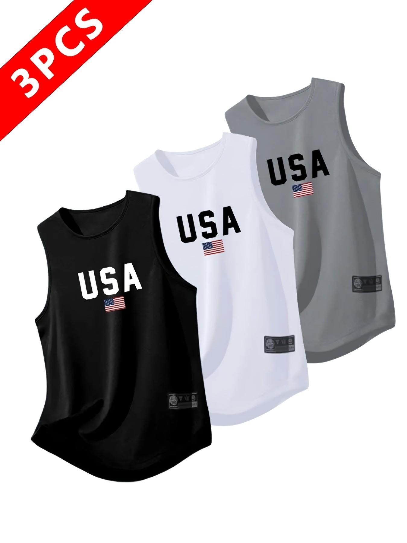 Men's Quick-Dry Moisture-Wicking Breathable Tank Tops, Fitness Workout Vest, Casual Sports Gym Sleeveless Shirts, Running Training, Usa Letter Print, Multiple Colors Men's Quick-Dry Moisture-Wicking Breathable Tank Tops, Fitness Workout Vest, Casual Sports Gym Sleeveless Shirts, Running Training, Usa Letter Print, Multiple Colors