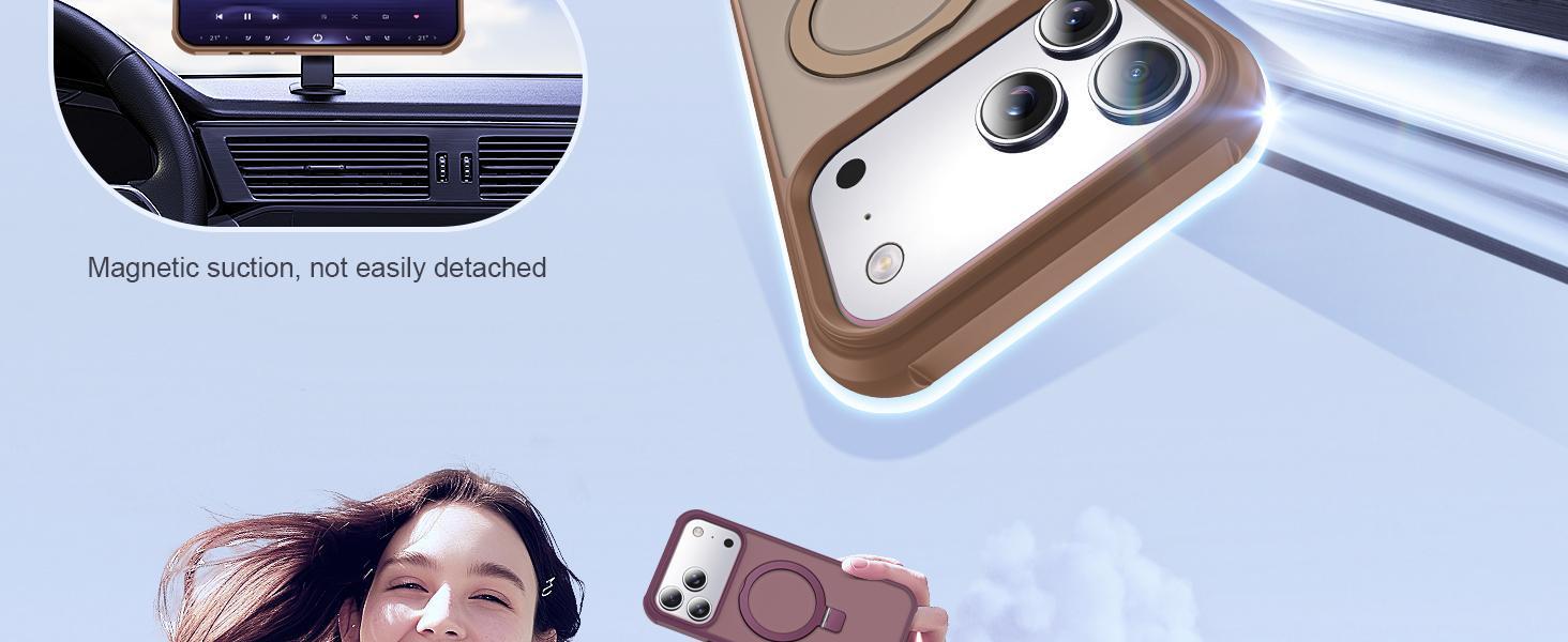 SKYLMW Compatible with iPhone 17 Pro Case with Invisible Magnetic O-Ring Stand Military-Grade Translucent Phone Case for iPhone 17 Pro 6.3" [Compatible with Mag-Safe][Great Grip Feeling], Blue