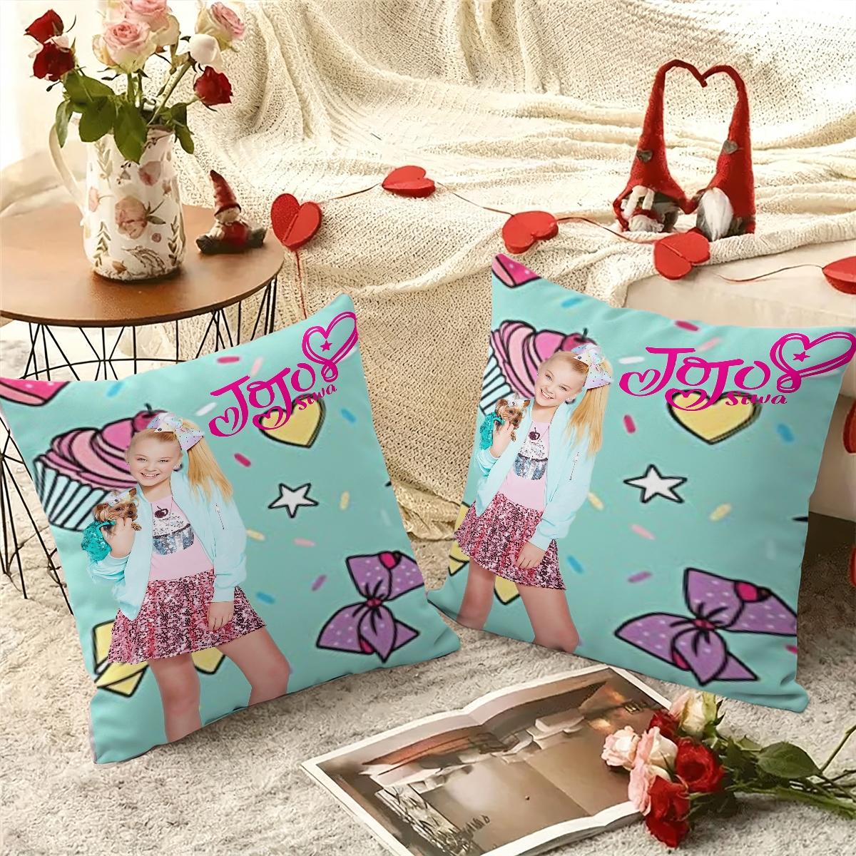 2PC,JoJo Siwa design  inspired pillow cover, 18 inches * 18 inches, double-sided printing, Christmas decoration, sofa waist pillowcase, pillowcase does not contain pillow core. suitable for gift giving