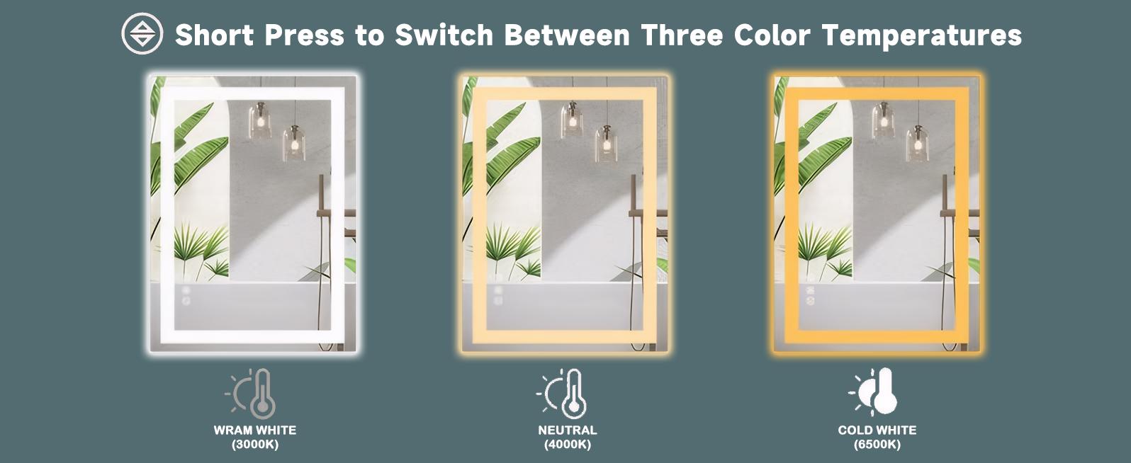 RIMIKING LED Bathroom Mirror with Anti-Fog, Dimmable Touch Light, 3 Color Modes, Memory Function, Tempered Glass,Anti-Fog Feature,MI-ZJLED RIMIKING LED Bathroom Mirror with Anti-Fog, Dimmable Touch Light, 3 Color Modes, Memory Function, Tempered Glass,Anti-Fog Feature,MI-ZJLED