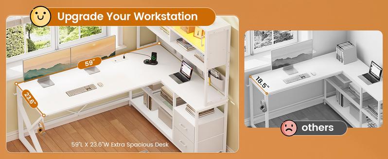 SEDETA LED L-Shaped Gaming Desk with Storage for Home Office Game Table with LED Lights, Glass Cabinet Furniture Shelves Modern Organizer，Large Computer Gaming PC Desk, Writing Table Study Desk for Bedroom, Study, Office