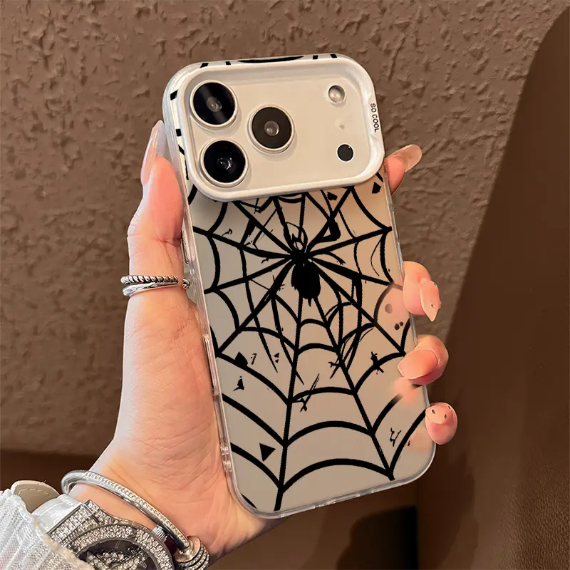 Dark Spider On  Cobweb iPhone Case - Premium Fashion Edition for iPhone 17/16/15 Pro Max, Anti-Drop Corner Protection, Liquid-Effect Large-View Window, Electroplated Surface, Handheld Accessory (Mother's Day, TikTok Shop Spring Glowup)