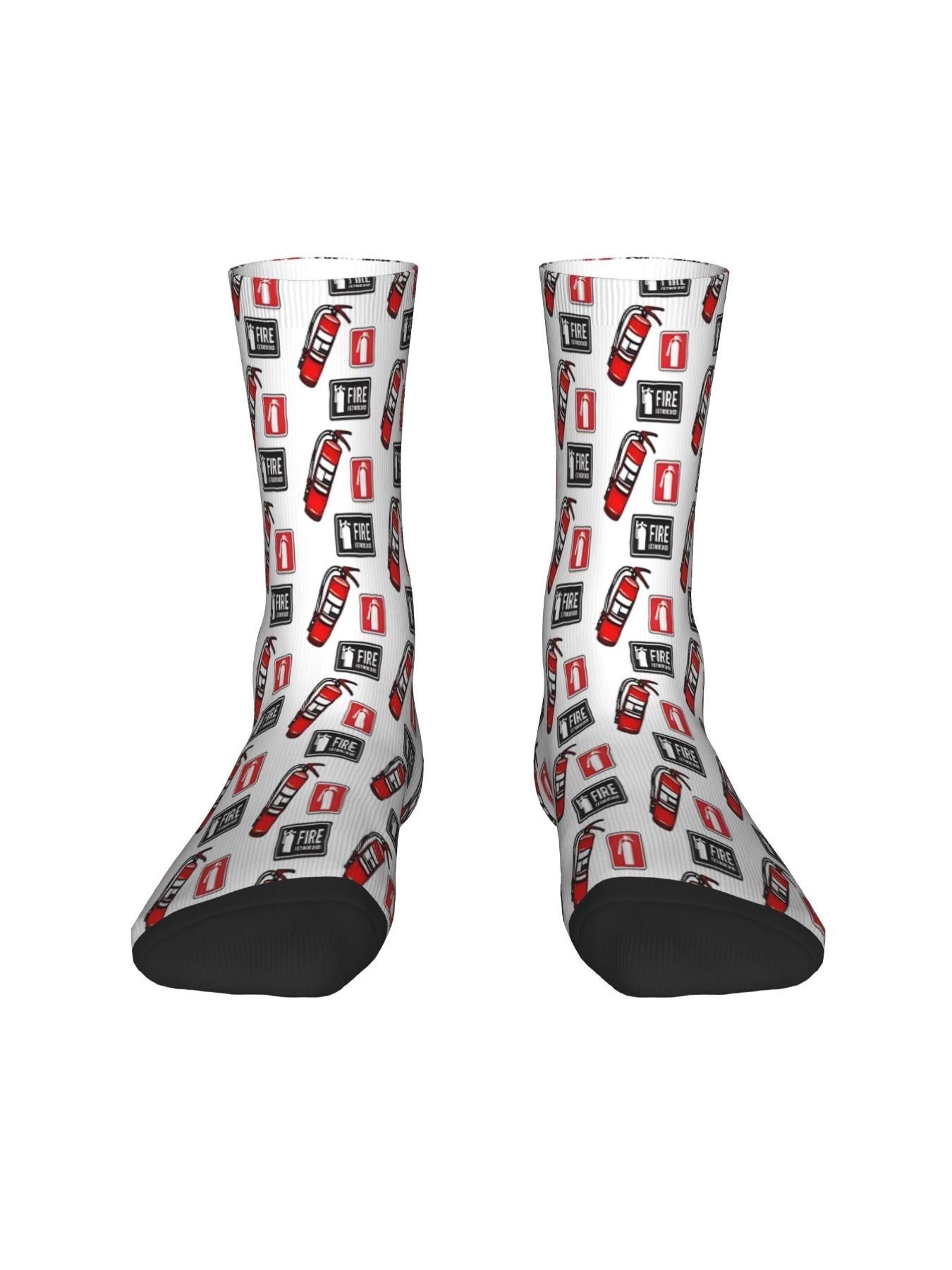 1 Pair Funny Crazy Sock for Men FIRE Hip Hop Vintage Happy Quality Pattern Printed Crew compression Sock Casual Gift
