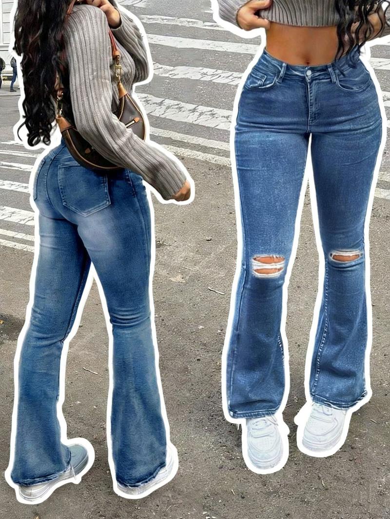 Women's Flare Leg Jeans, Casual Comfy High Waist Bell Bottom Trousers for Daily Wear, Ladies Bottoms for All Seasons Women's Flare Leg Jeans, Casual Comfy High Waist Bell Bottom Trousers for Daily Wear, Ladies Bottoms for All Seasons