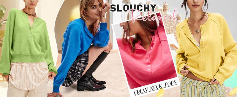 UANEO Womens Long Sleeve Kinitting Sweater Tops Half Button Sweaters Henley Neckline Casual Lightweight Solid Pullover Knitting