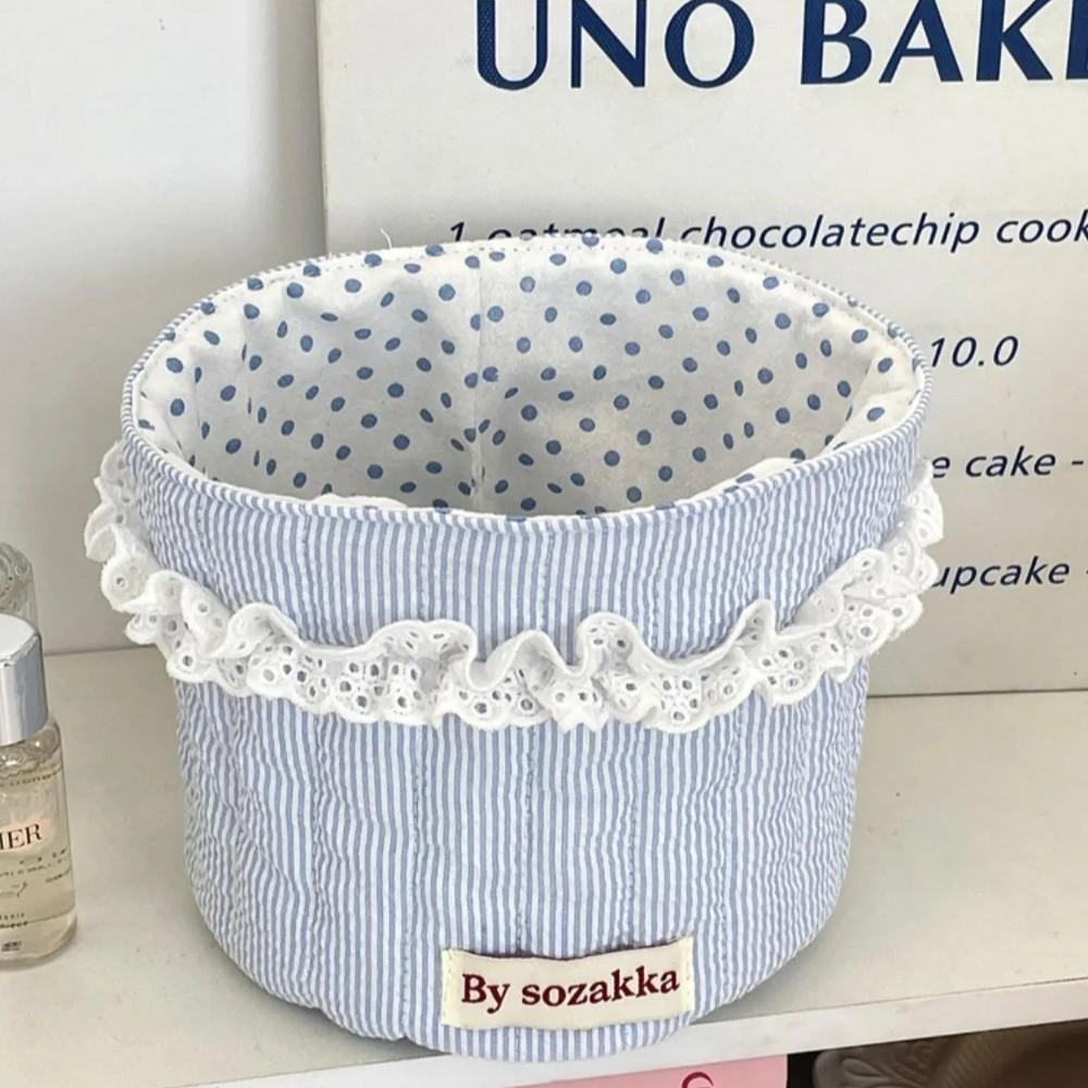 Cute Quilted Makeup Cosmetics Storage Basket, Scalloped Baskets, Multifunctional Large Capacity, Desktop Organizer for Home Office