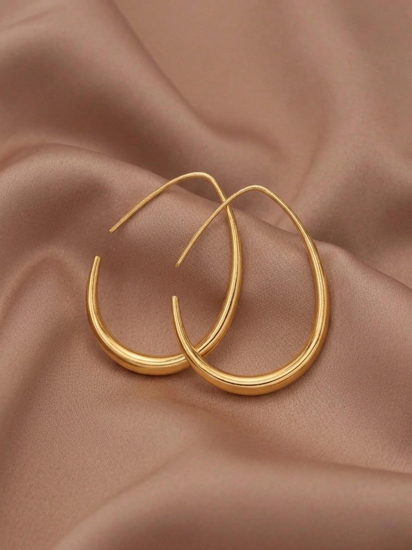 Lightweight Teardrop Hoop Earrings for Women, Large Oval Pull Through Hoops, High Polished Statement Jewelry Gift