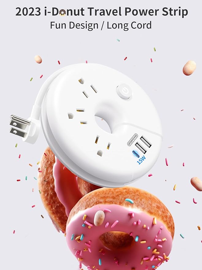 NTONPOWER i-Donut Travel Power Strip – Donut-Shaped 3-Outlet + 3-USB(USB-C) Mini Extension Cord, Cruise-Approved & Compact for Hotels, Home & Trips NTONPOWER i-Donut Travel Power Strip – Donut-Shaped 3-Outlet + 3-USB(USB-C) Mini Extension Cord, Cruise-Approved & Compact for Hotels, Home & Trips